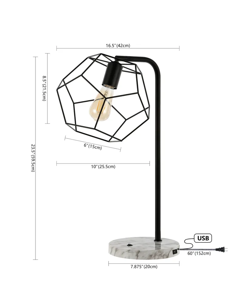 Penta 23.5" Industrial Farmhouse Head-Adjustable Iron Led Task Lamp with Usb Charging Port