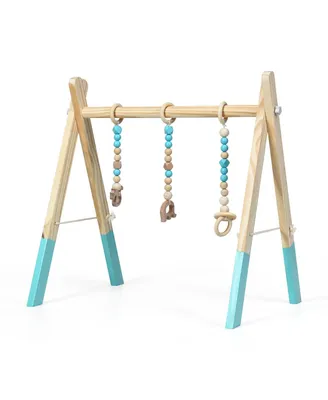 Wooden Baby Gym with 3 Wooden Baby Teething Toys Hanging Bar