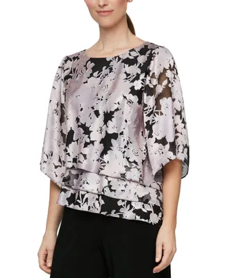 Alex Evenings Women's Floral-Print Tiered Top