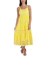 Robbie Bee Women's Lace-Inset Tiered Maxi Dress