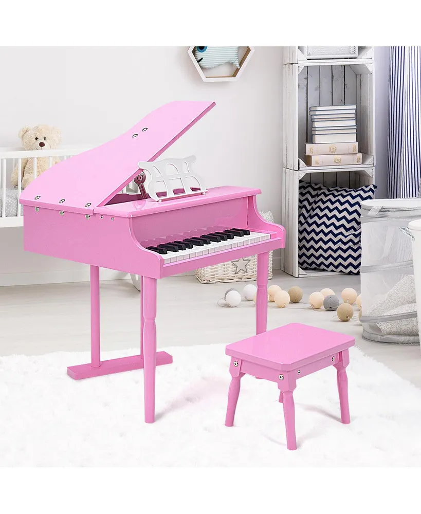 Childs 30 key Toy Grand Baby Piano w/ Kids Bench Wood Pink New