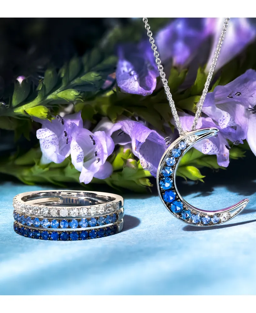 Le Vian Denim Ombre Sapphire (3/8 ct. t.w.) & White Sapphire Accent Crescent Moon 18" Pendant Necklace in 14k White Gold