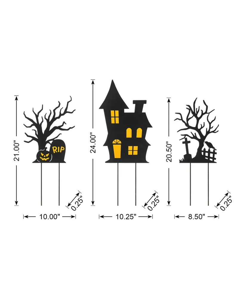 Glitzhome 24" H Halloween Metal Haunted House and Ghost Tree Yard Stake Decor, Set of 3