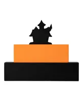 Glitzhome 9.5" L Happy Halloween Wooden Haunted House Block Sign