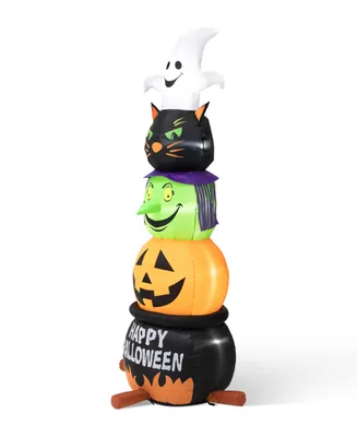 Glitzhome 8' Lighted Halloween Inflatable Stacked Ghost, Black Cat, Witch Pumpkin Decor