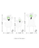 Glitzhome 40" H Halloween Metal Mesh Glow in Dark Ghost Family Yard Stake, Set of 3