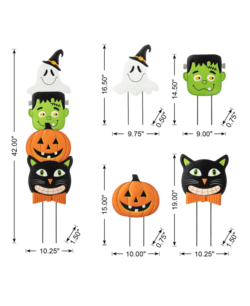 Glitzhome 42.5" H Halloween Metal Stacked Ghost, Frankenstein, Black Cat Pumpkin Yard Stake or Hanging Decor