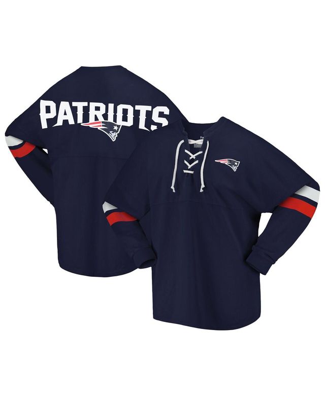Women's Fanatics Navy New England Patriots Spirit Jersey Lace-Up V-Neck Long Sleeve T-shirt