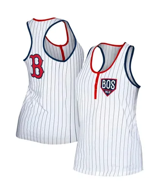 Women's New Era White Boston Red Sox Pinstripe Henley Racerback Tank Top