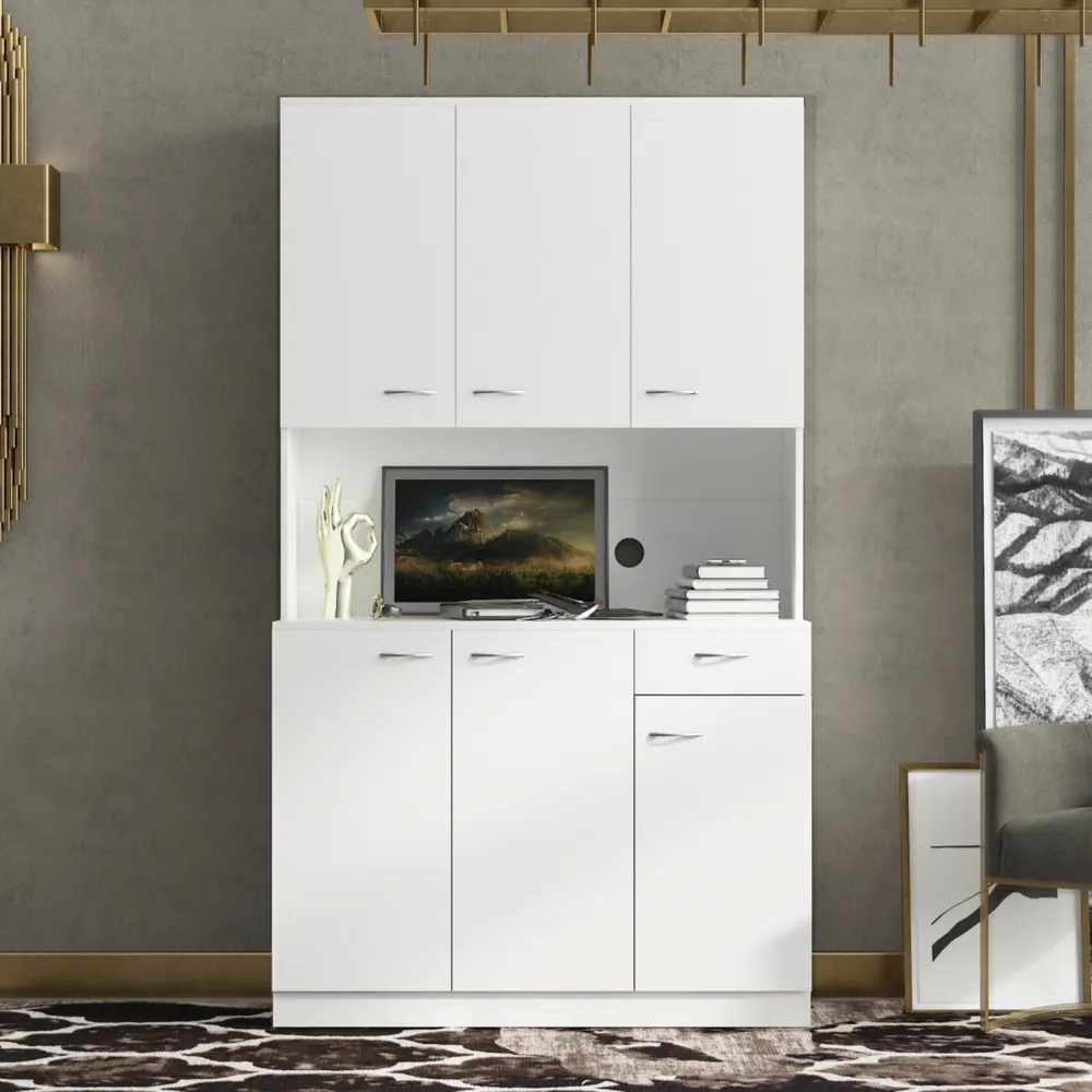 Simplie Fun 70.87" Tall Wardrobe & Kitchen Cabinet, With 6-Doors, 1-Open Shelves And 1-Drawer For Bedroom