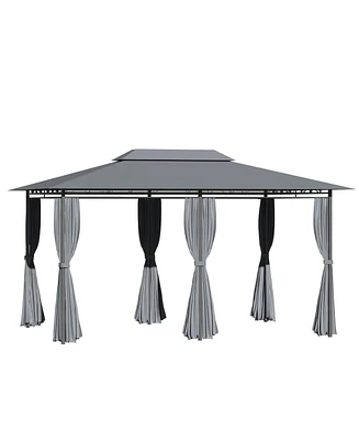 Outsunny 10' x 13' Outdoor Soft Top Gazebo Pergola with Curtains, 2-Tier Steel Frame Gazebo for Patio, Sage Grey