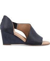Journee Collection Women's Aretha Perforated Peep Toe Wedge Sandals