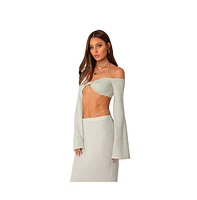 Women's Off Shoulder Halter Strap Twist Crop Top