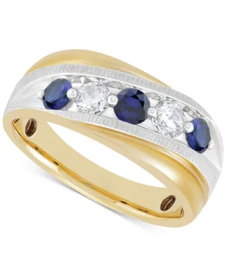 Grown With Love Men's Lab Grown Sapphire (3/4 ct. t.w.) & Lab Grown Diamond (3/8 ct. t.w.) Swirl Band in 10k Gold