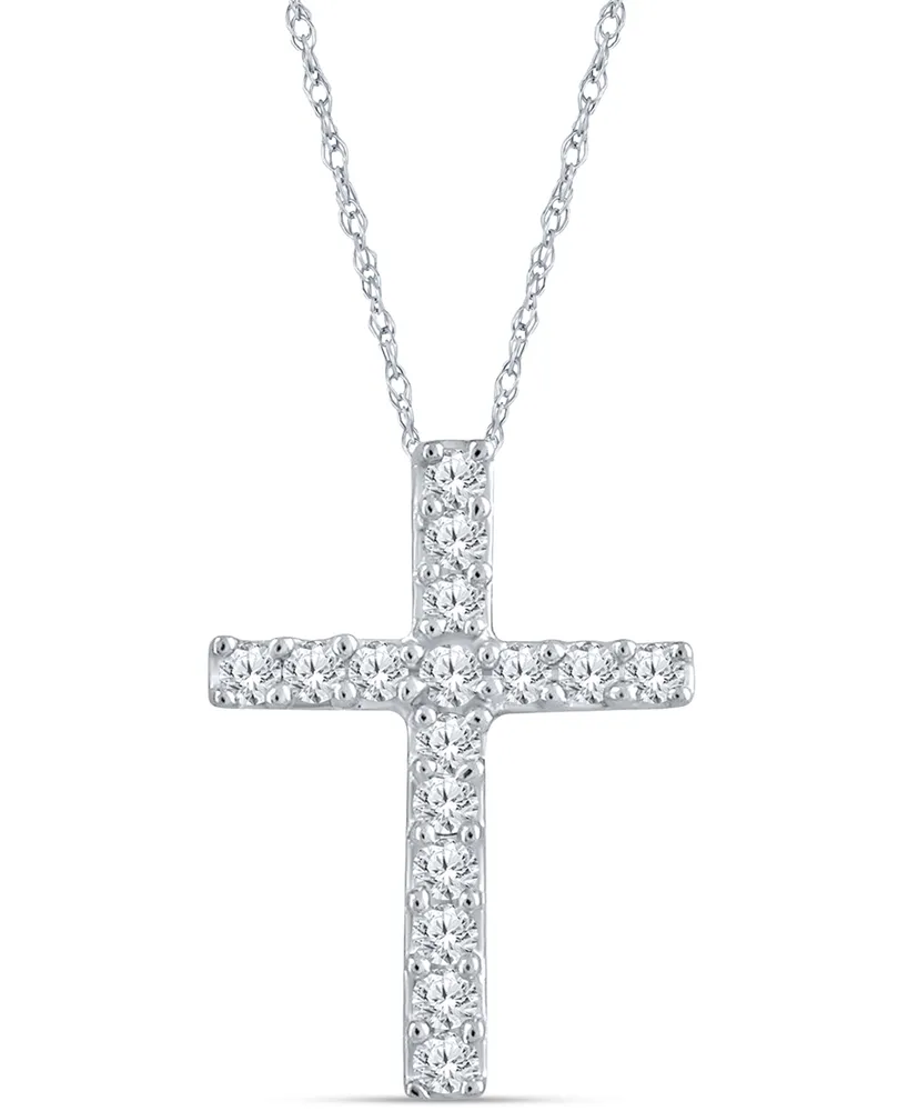 Diamond Cross 18" Pendant Necklace (1/10 ct. t.w.) in 10k White Gold