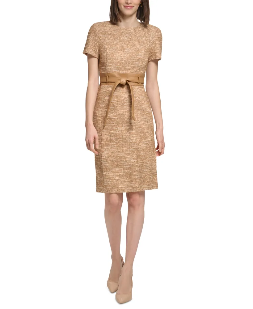 Calvin Klein Women's Tweed Belted Sheath Dress