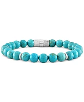 Esquire Men's Jewelry Reconstituted Turquoise Beaded Stretch Bracelet in Sterling Silver, Created for Macy's