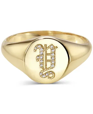 Zoe Lev Diamond Initial Signet Ring (1/6 ct. t.w.) in 14k Gold