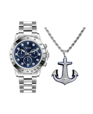 American Exchange Men's Analog, Three-Hand Quartz Silver-Tone Metal Bracelet Watch 46mm Gift Set