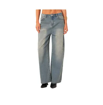 Women's Dirty Wash Low Rise Baggy Jeans