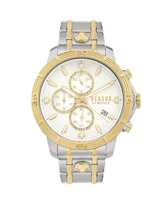 Versus Versace Men's Chronograph Date Quartz Bicocca Gold-Tone, Silver-Tone Stainless Steel Bracelet 46mm