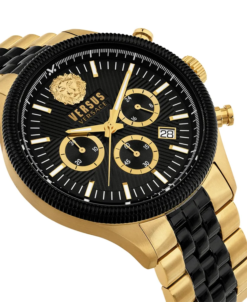 Versus Versace Men's Chronograph Date Quartz Colonne Gold-Tone, black Stainless Steel Bracelet 44mm