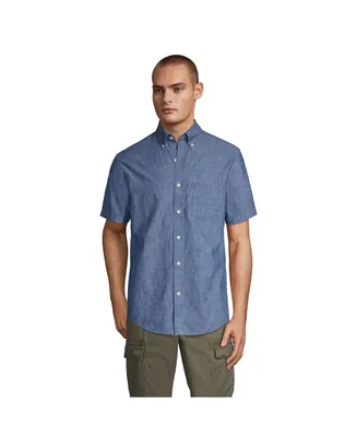 Lands' End Men's Short Sleeve Button Down Chambray Traditional Fit Shirt
