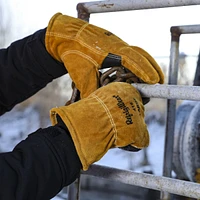 RefrigiWear Men's Warm Double Insulated Leather Work Gloves with Abrasion Pads