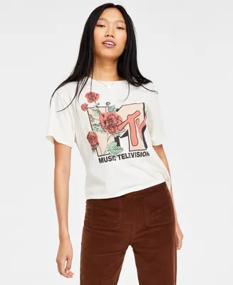Love Tribe Juniors' Mtv Floral Short-Sleeve Cropped T-Shirt
