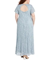 R & M Richards Plus Size Sequined Fit & Flare Gown