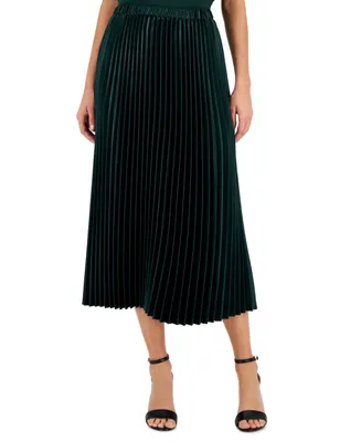 Anne Klein Petite Satin Pleated Pull-On Midi Skirt