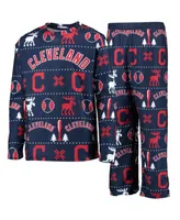 Big Boys Navy Cleveland Guardians Allover Print Long Sleeve T-shirt and Pants Sleep Set