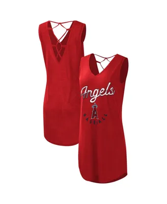 Women's G-iii 4Her by Carl Banks Red Los Angeles Angels Game Time Slub Beach V-Neck Cover-Up Dress