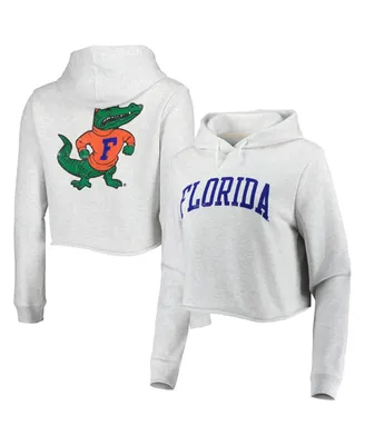 Women's League Collegiate Wear Ash Florida Gators 2-Hit 1636 Cropped Pullover Hoodie