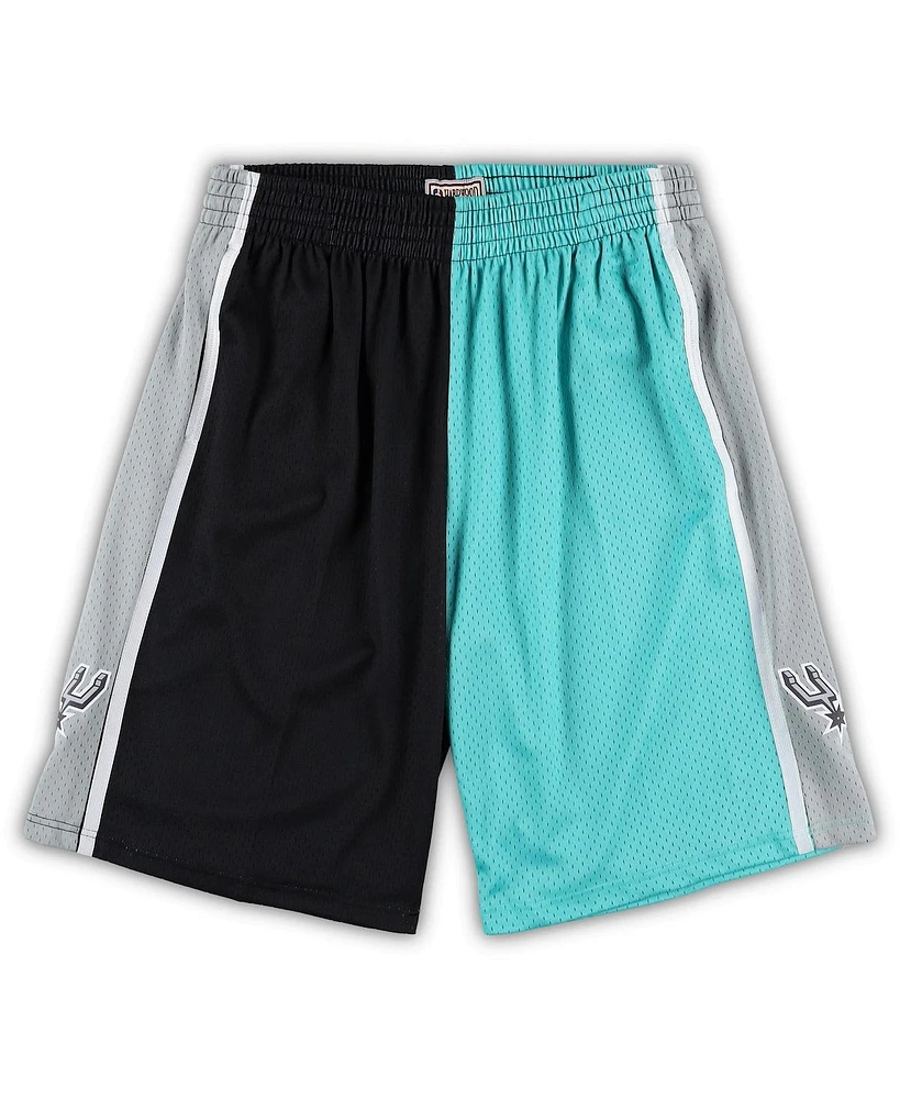 Men's Mitchell & Ness Black, Teal San Antonio Spurs Big and Tall Hardwood Classics Split Swingman Shorts