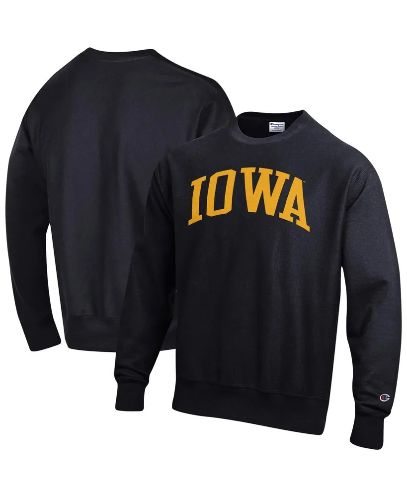 Men's Champion Black Iowa Hawkeyes Arch Reverse Weave Pullover Sweatshirt