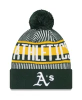 Men's New Era Green Oakland Athletics Striped Cuffed Knit Hat with Pom