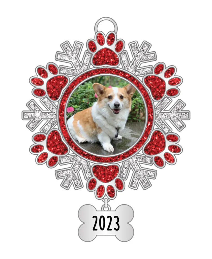 Sentiment Ornament Paw Print Snowflake Frame with Dated 2023 Bone Charm