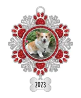 Sentiment Ornament Paw Print Snowflake Frame with Dated 2023 Bone Charm