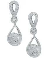 Anne Klein Silver-Tone Cubic Zirconia Tear-Shape Drop Earrings