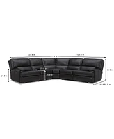 Closeout! Binardo 123" 5 Pc Zero Gravity Leather Sectional with 3 Power Recliners, Created for Macy's