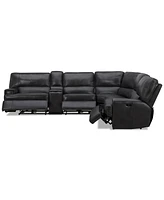 Closeout! Binardo 136" 6 Pc. Zero Gravity Leather Sectional with 3 Power Recliners and 1 Console, Created for Macy's