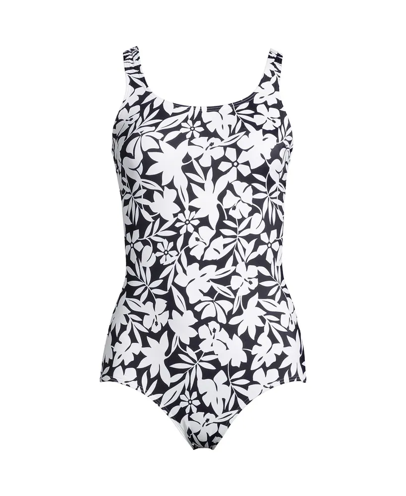 Lands' End Women's Ddd-Cup Chlorine Resistant Scoop Neck Soft Cup Tugless  Sporty One Piece Swimsuit Print