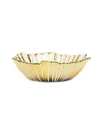 White and Gold-Tone Striped Flower Shaped Bowl