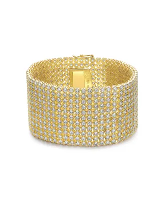 Rachel Glauber 14k Gold Plated Sterling Silver with Cubic Zirconia Lux Mesh Link Bracelet