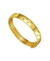 Rachel Glauber 14k Yellow Gold Plated with Cubic Zirconia Starry Sky Bangle Bracelet