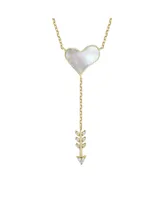 Rachel Glauber 14k Gold Plated with Cubic Zirconia & Mother of Pearl Cupidas Arrow Heart Y-Necklace
