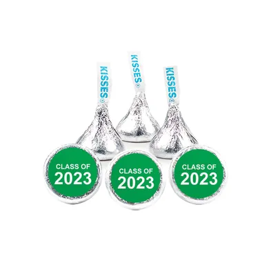 Just Candy 100 Pcs Green Graduation Candy Hershey's Kisses Milk Chocolate (1lb, Approx. 100 Pcs)