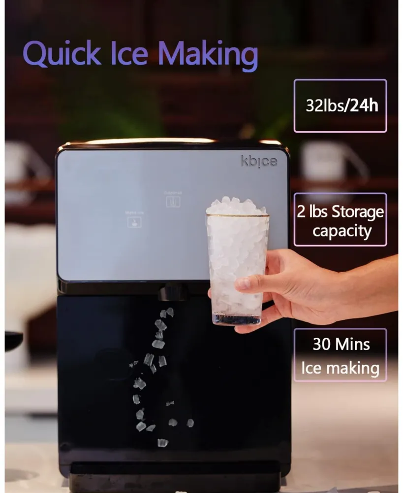 Kbice 2.0 Self Dispensing Countertop Nugget Ice Maker, Crunchy Pebble Ice Maker, Sonic Ice Maker, Produces Max 32 lbs of Nugget Ice per Day, Led Touch