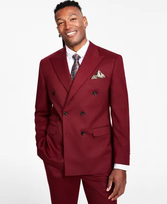 Tayion Collection Men's Classic-Fit Stretch Burgundy Double-Breasted Suit Separates Jacket